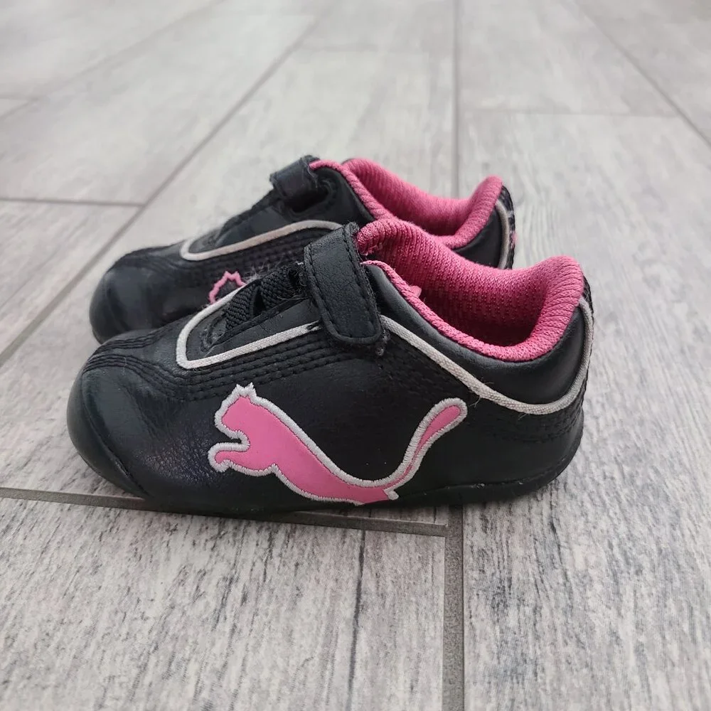 Puma Toddler Sneakers Black Pink Hook & Loop Size 4 baby infant